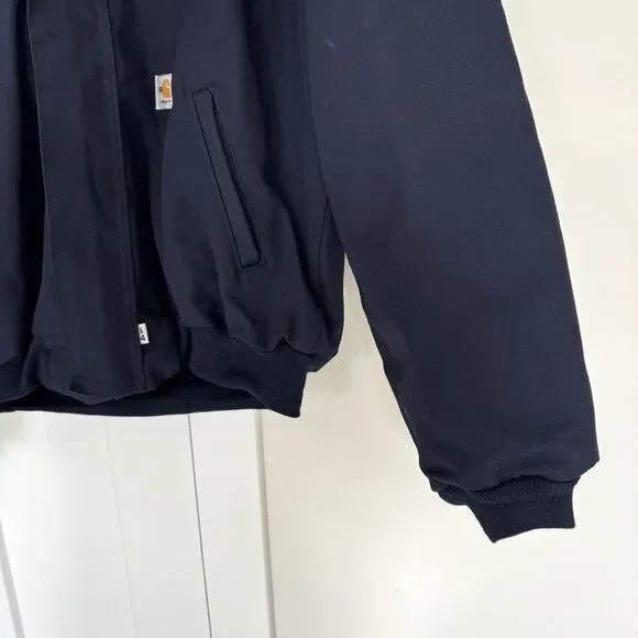 Carhartt FR Flame Resistant Duck Navy Lined Zip Hooded Jacket L Tall Vintage USA